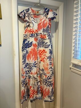 FARM Rio White Maxi Dress with Blue and Red Tropical Print